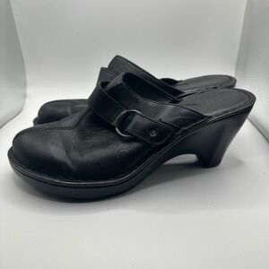 BORN Black Leather Wedge Heel Clogs Mules Women's Size 11 chunky